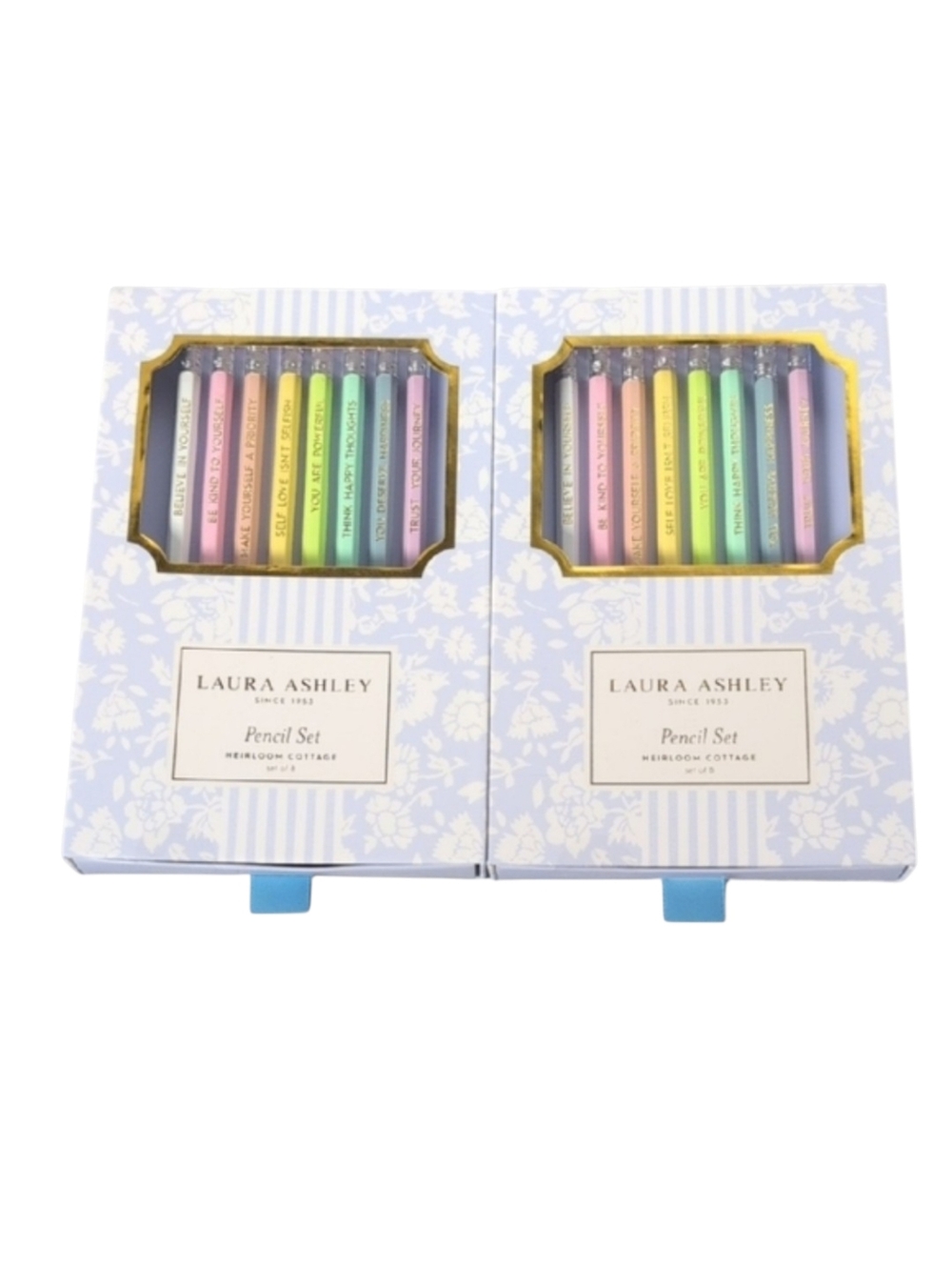 Laura Ashley 2 Boxes of Heirloom Cottage Pencil Sets with Positive Messages